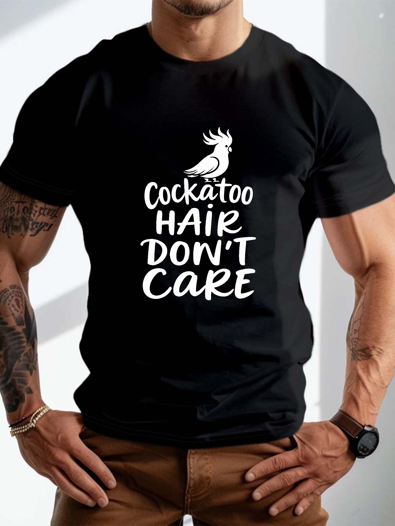 Men's Graphic T-Shirt Cockatoo With Whimsical Text Among Playful Typography Bird