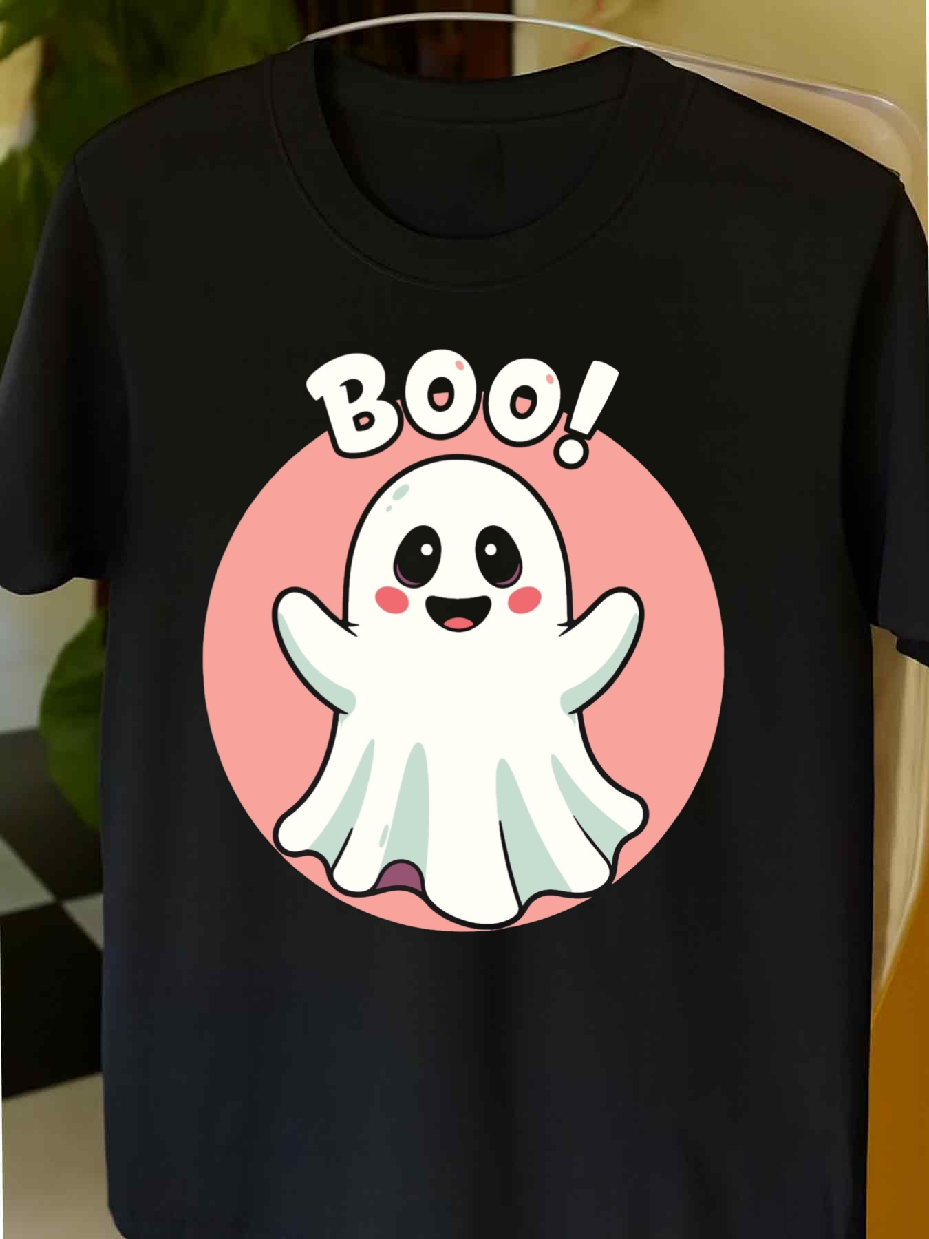 Men's Graphic T-Shirt Boo Cute Cartoon Ghost Surrounded By Pink Circle Happy Spirit
