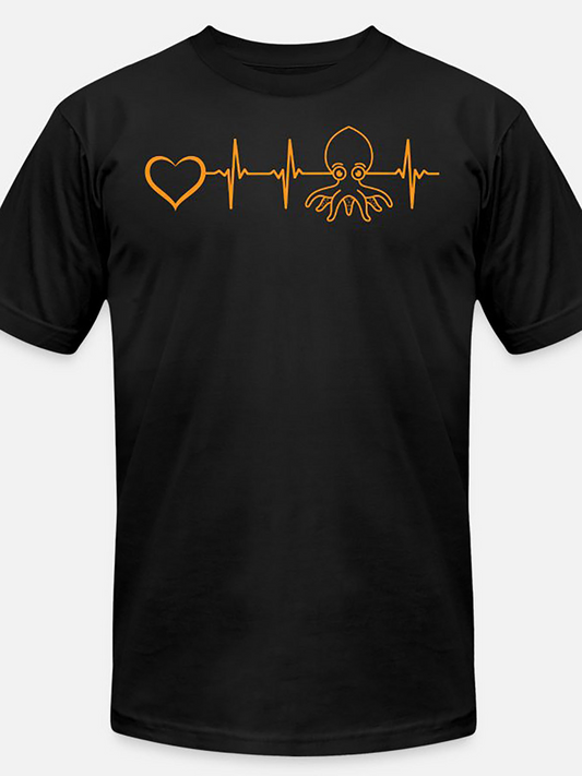 Men's Graphic T-Shirt Heartbeat Love Lines And Playful Octopus