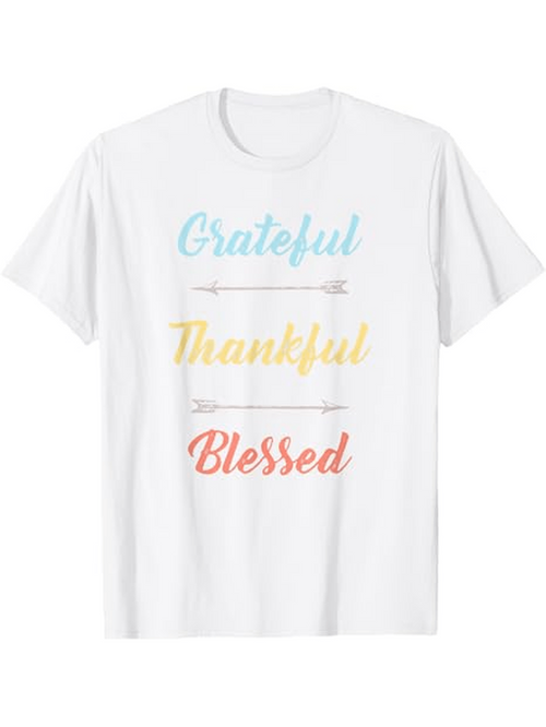 Men's Graphic T-Shirt Grateful Thankful Blessed Colorful Hand Lettering On Clean White Shirt