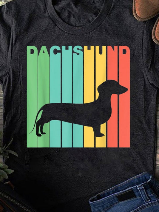 Men's Graphic T-Shirt Dachshund Colorful Striped Vintage Graphic Background Dog
