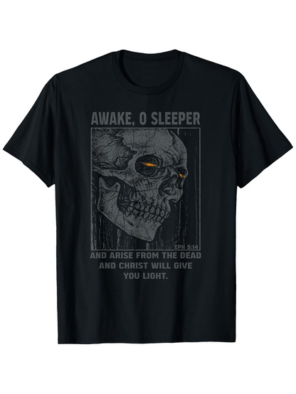 Men's Graphic T-Shirt Awake O Sleeper Dark Artistic Skull With Dramatic Lighting Design