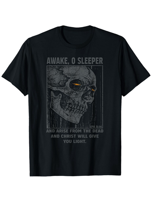 Men's Graphic T-Shirt Awake O Sleeper Dark Artistic Skull With Dramatic Lighting Design