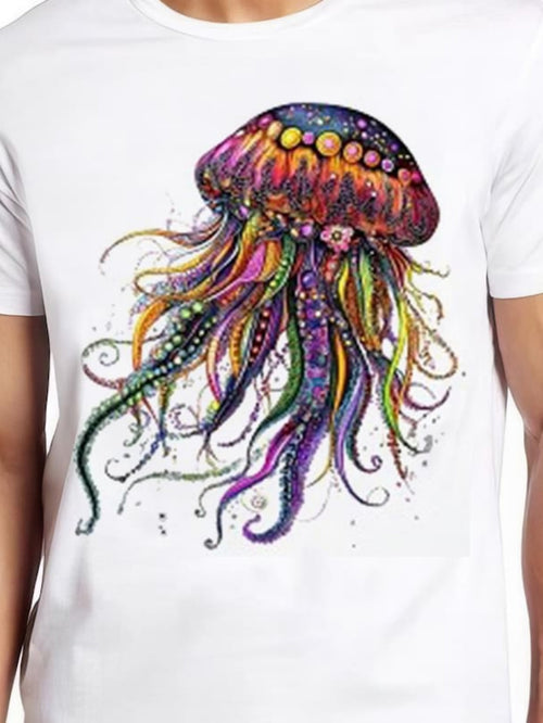 Men's Graphic T-Shirt Vibrant Colorful Swirling Tentacles Underwater Magical Mystical Fantasy Jellyfish
