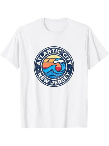 Men's Graphic T-Shirt Atlantic City New Jersey Retro Sunset Wave Summer Surf Beach