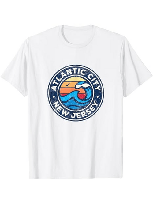 Men's Graphic T-Shirt Atlantic City New Jersey Retro Sunset Wave Summer Surf Beach