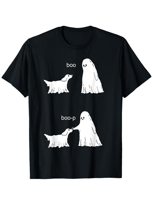Men's Graphic T-Shirt Boo Boop Cartoony Canine Interacting With Friendly Ghost Figure