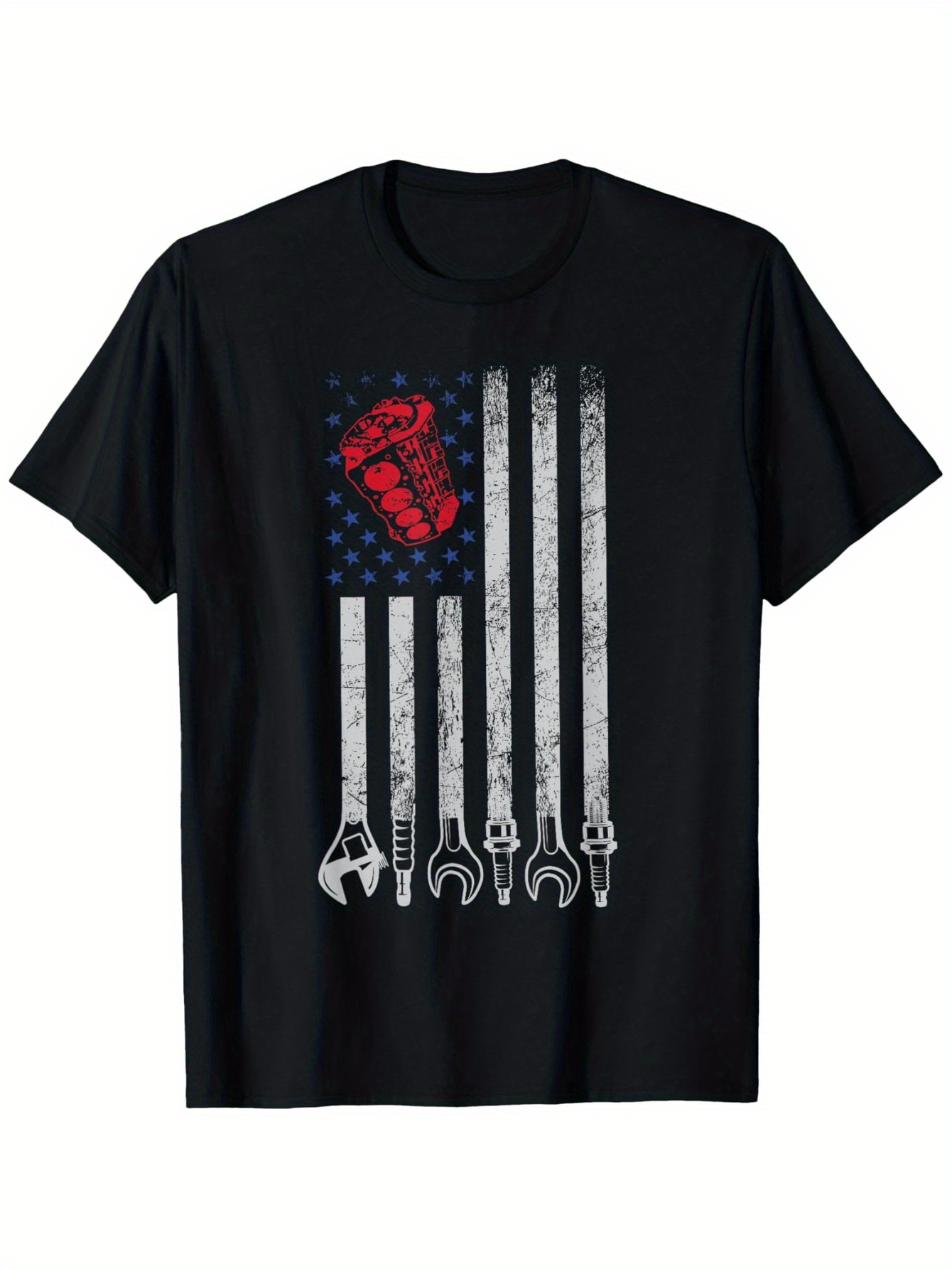 Men's Graphic T-Shirt Distressed Mechanic Tools Forming The American Flag Design