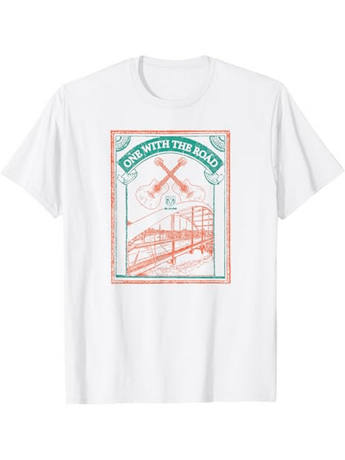 Men's Graphic T-Shirt One With The Road Vintage Line Art Featuring Airplane And Bridge