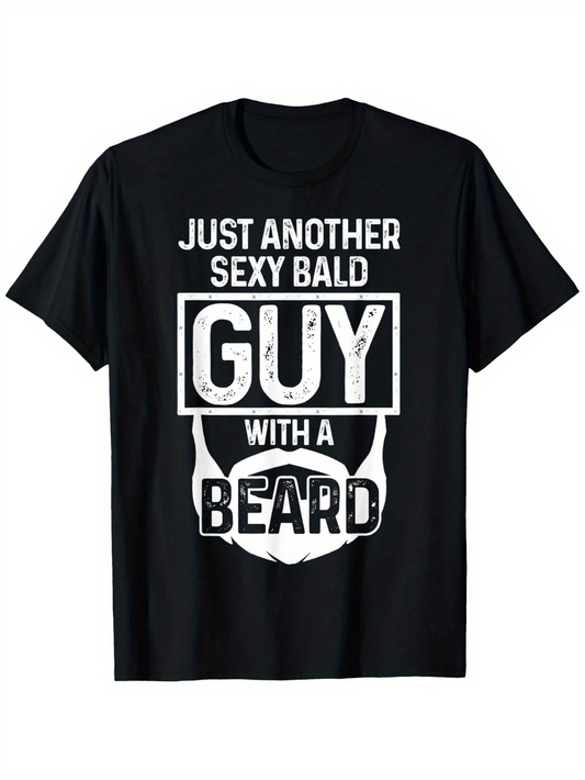Men's Graphic T-Shirt Just Another Sexy Bald Guy With A Beard Bold White Letters Bearded Silhouette