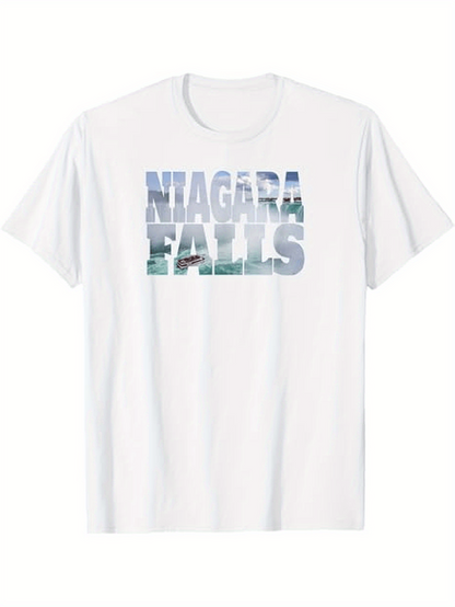 Men's Graphic T-Shirt Niagara Falls Nature Waterfall Landscape With Cascading Misty Water