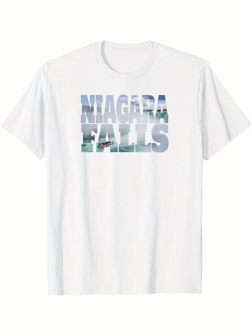 Men's Graphic T-Shirt Niagara Falls Nature Waterfall Landscape With Cascading Misty Water