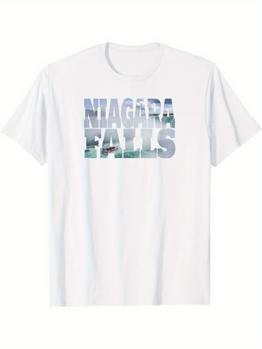 Men's Graphic T-Shirt Niagara Falls Nature Waterfall Landscape With Cascading Misty Water