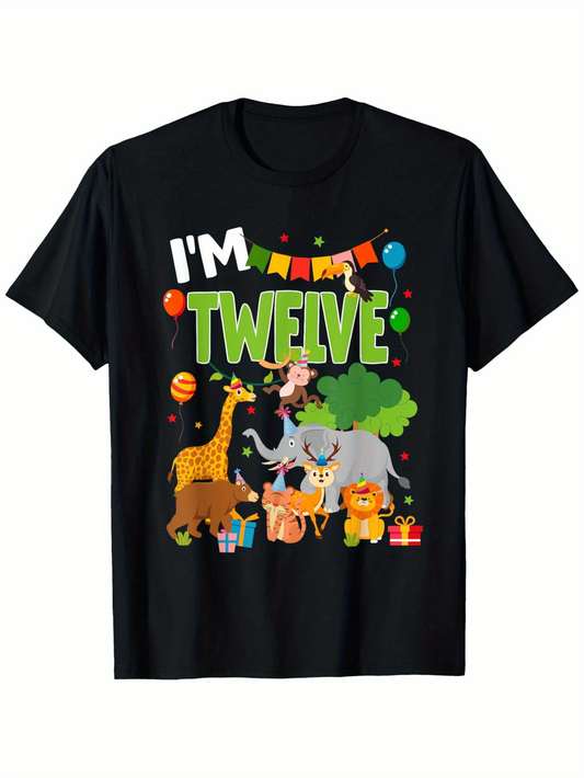 Men's Graphic T-Shirt Im Twelve Jungle Birthday Party With Balloons And Funny Animals
