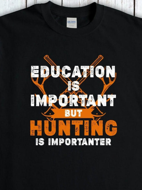 Men's Graphic T-Shirt Education Is Important But Hunting Is Importanter With Crossed Orange Antlers