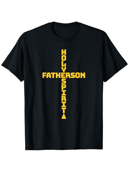 Men's Graphic T-Shirt Bold Yellow Cross With Triangular Pattern Highlighting Spiritual Faith Shirt