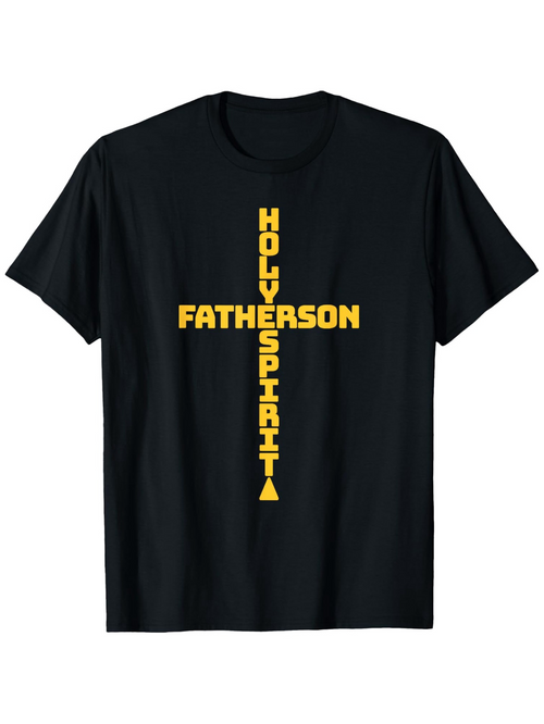 Men's Graphic T-Shirt Bold Yellow Cross With Triangular Pattern Highlighting Spiritual Faith Shirt