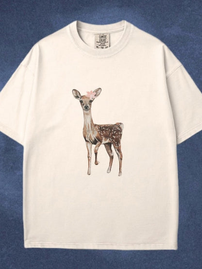 Men's Graphic T-Shirt Gentle Brown Fawn With Delicate Pink Bow Standing Alone Deer