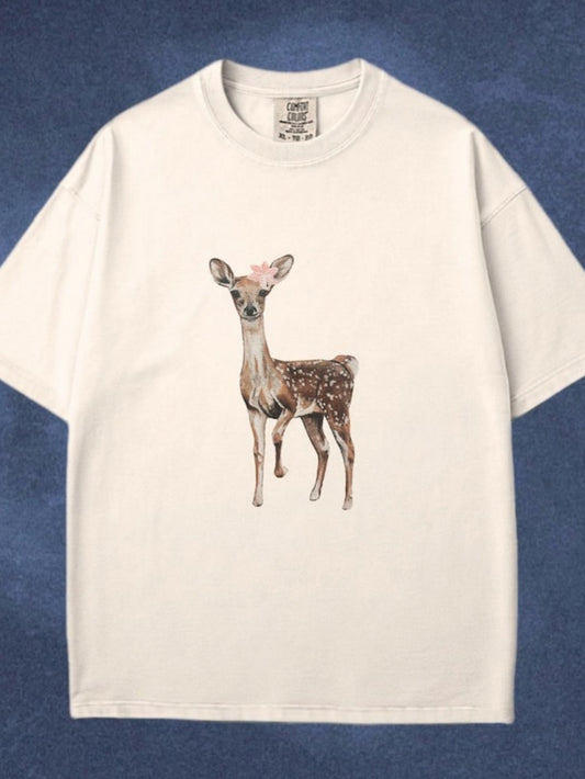 Men's Graphic T-Shirt Gentle Brown Fawn With Delicate Pink Bow Standing Alone Deer