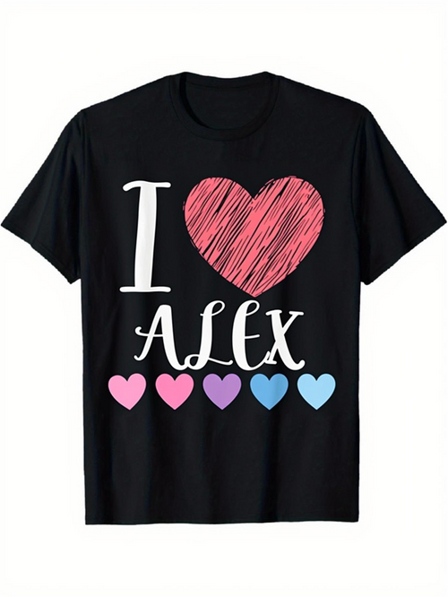 Men's Graphic T-Shirt I Love Alex With Colorful Hearts And Playful Letter Art