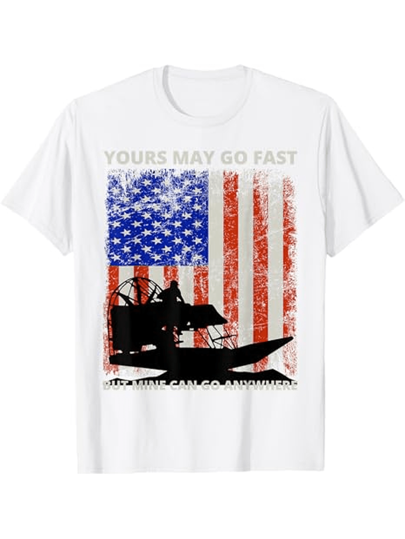 Men's Graphic T-Shirt Yours May Go Fast Distressed American Flag With Airboat And Swamp Scene