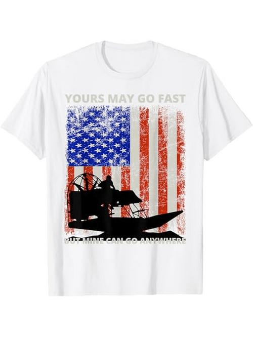 Men's Graphic T-Shirt Yours May Go Fast Distressed American Flag With Airboat And Swamp Scene