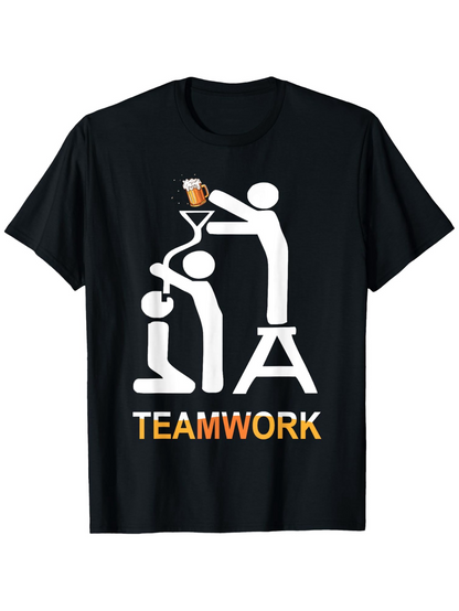 Men's Graphic T-Shirt Teamwork Cartoon Drinking Beer Stick Figure Illustration