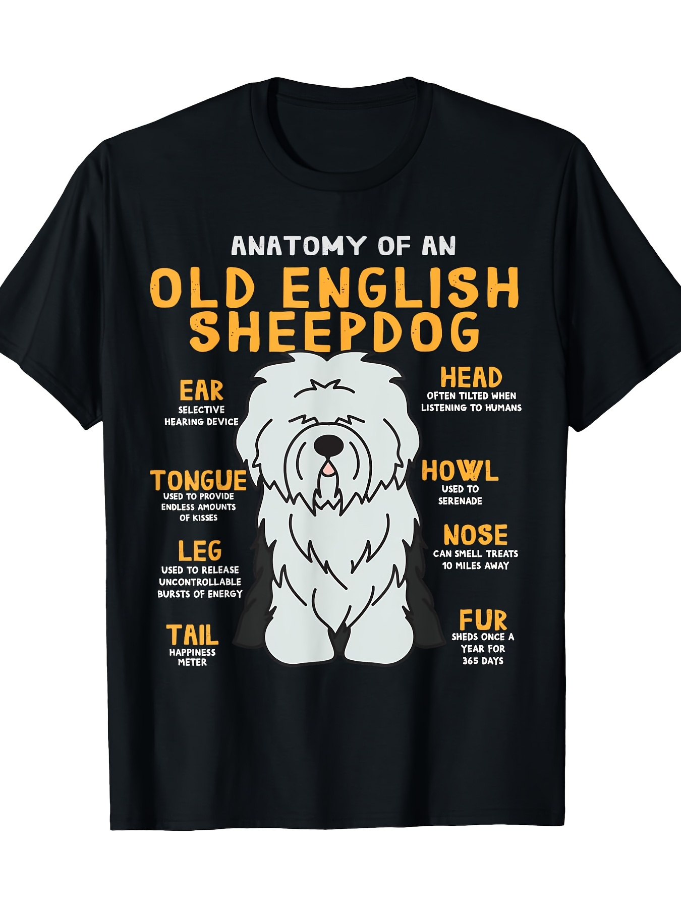 Men's Graphic T-Shirt Playful Guide With Adorable Fluffy Sheepdog Surrounded By Anatomy Text Diagram Sheepdog