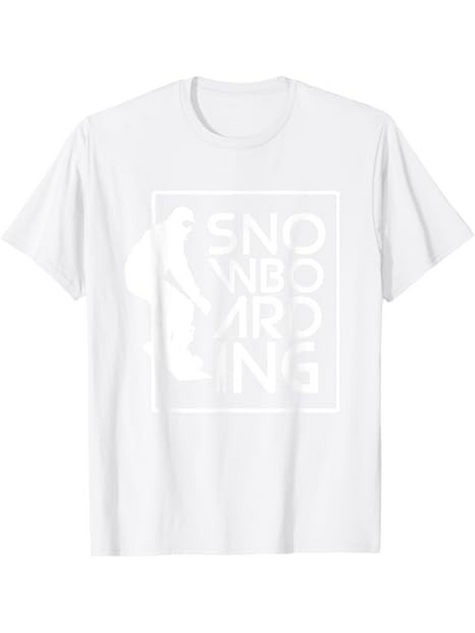 Men's Graphic T-Shirt Snowboarding Bold Graphic With Framed Block Letters Silhouette Winter Athlete Snowboarder