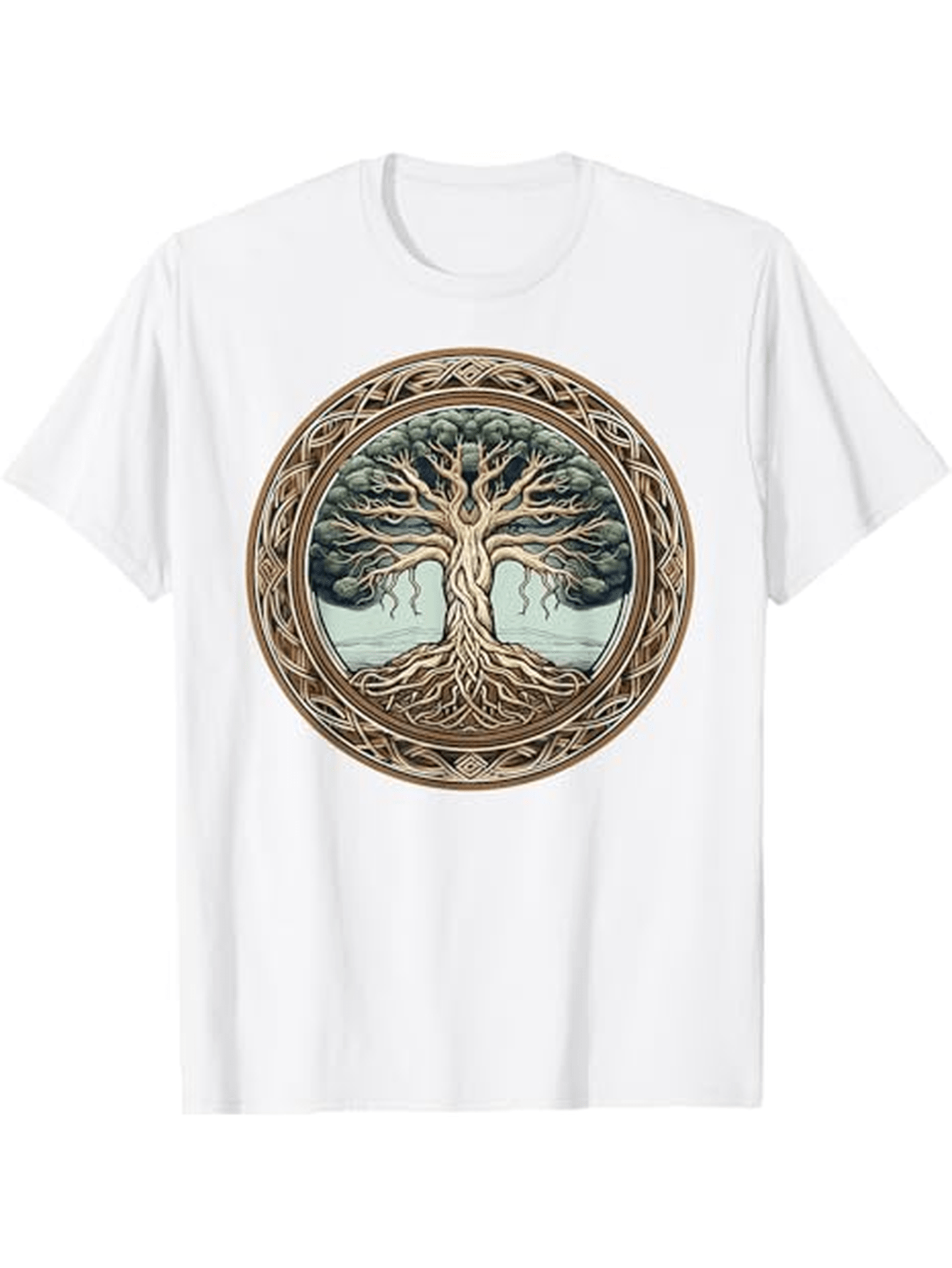 Men's Graphic T-Shirt Ancient Woodwork Pattern With Intertwined Roots Mystical Forest Tree