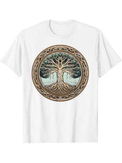 Men's Graphic T-Shirt Ancient Woodwork Pattern With Intertwined Roots Mystical Forest Tree