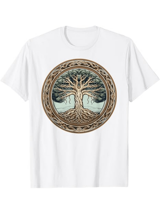 Men's Graphic T-Shirt Ancient Woodwork Pattern With Intertwined Roots Mystical Forest Tree