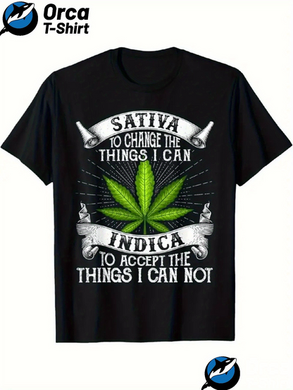 Men's Graphic T-Shirt Sativa Change Indica Accept Green Cannabis Leaf With Rolling Papers