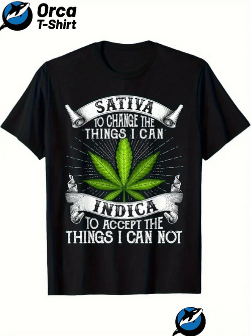 Men's Graphic T-Shirt Sativa Change Indica Accept Green Cannabis Leaf With Rolling Papers