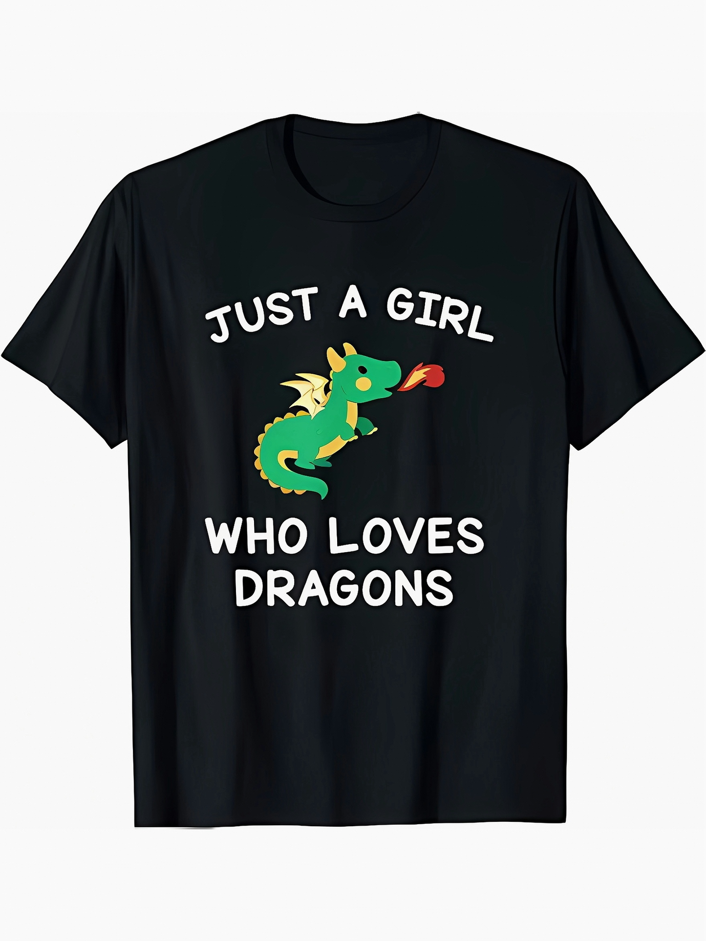 Men's Graphic T-Shirt Just A Girl With A Cute Cartoon Dragon Breathing Fire On Black