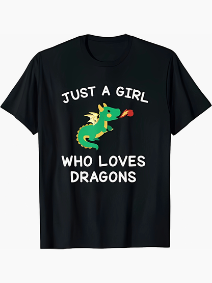 Men's Graphic T-Shirt Just A Girl With A Cute Cartoon Dragon Breathing Fire On Black