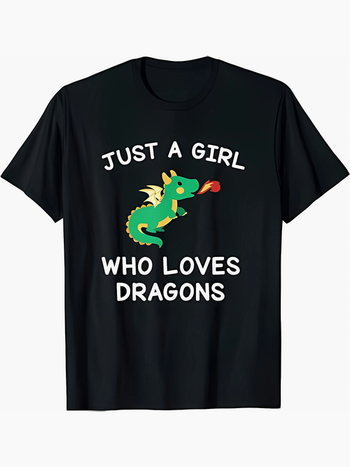 Men's Graphic T-Shirt Just A Girl With A Cute Cartoon Dragon Breathing Fire On Black