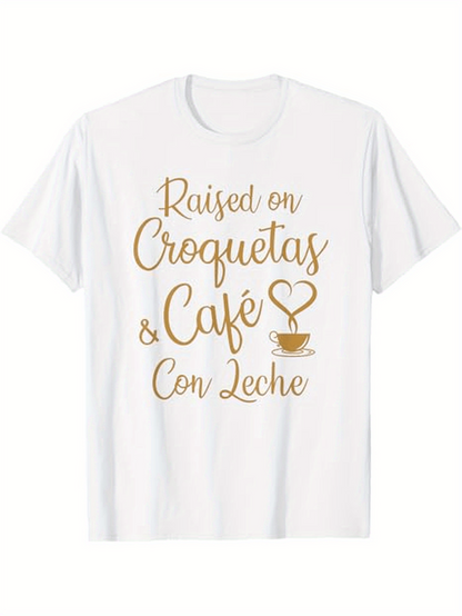 Men's Graphic T-Shirt Raised On Croquetas And Cafe With Heart And Coffee Cup