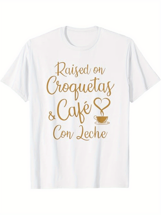 Men's Graphic T-Shirt Raised On Croquetas And Cafe With Heart And Coffee Cup