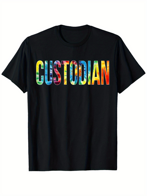 Men's Graphic T-Shirt Bold Multicolor Letters With Clean Background Custodian