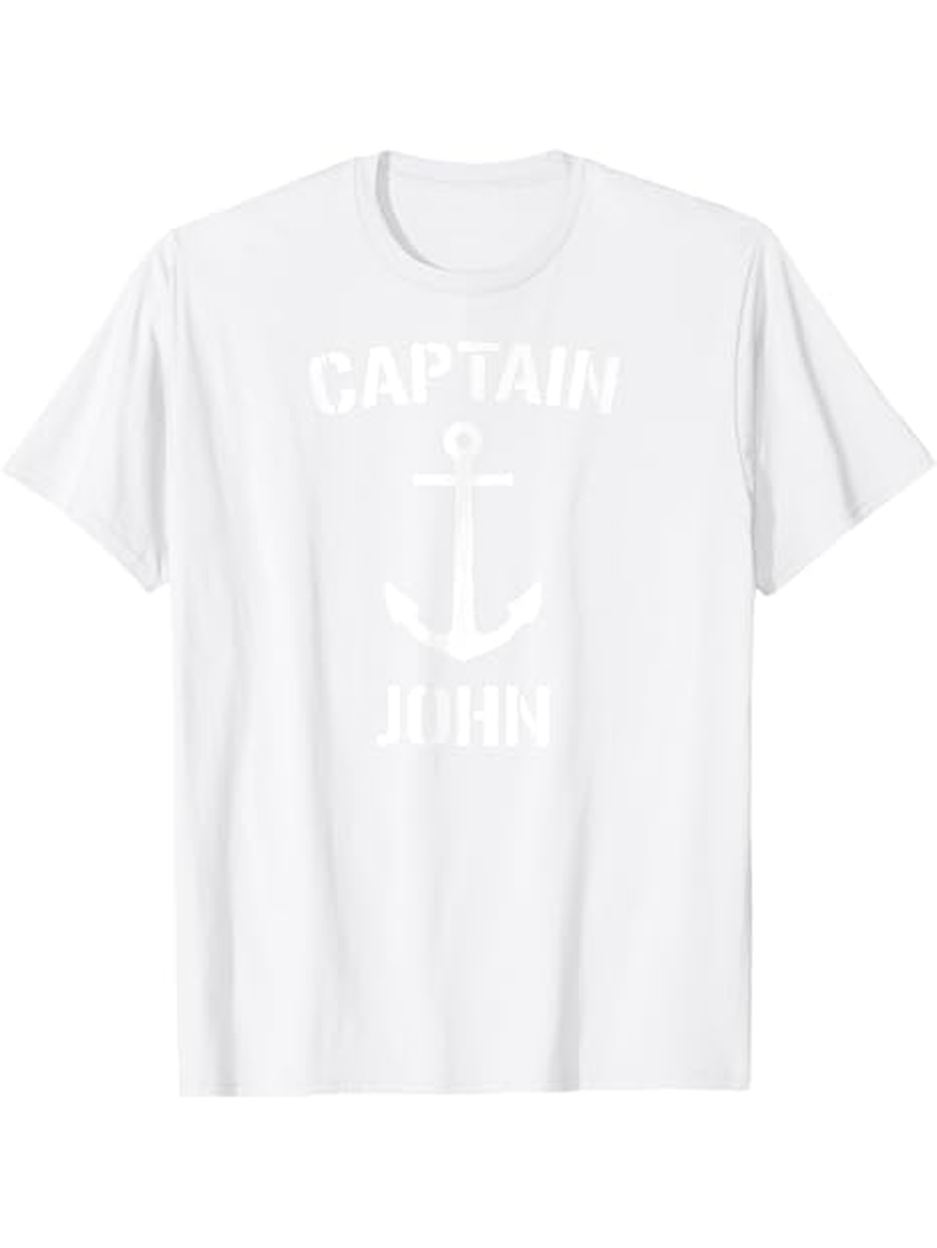 Men's Graphic T-Shirt Captain John Nautical Anchor Emblem Featuring Crisp White Cotton T Shirt