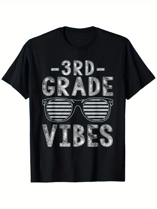Men's Graphic T-Shirt Third Grade Vibes With Retro Striped Sunglasses And Grunge Letter Texture