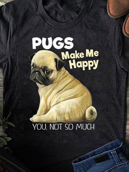 Men's Graphic T-Shirt Pugs Make Me Happy Lifelike Painting Style With Fawn Coat Sitting Pug