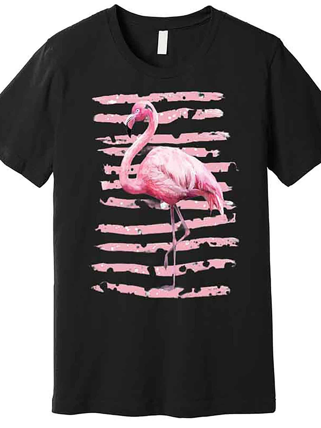 Men's Graphic T-Shirt Pink Feathered Flamingo Standing Against Textured Painted Striped Background Flamingo