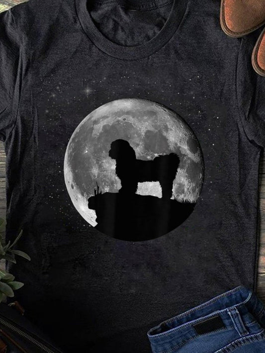 Men's Graphic T-Shirt Starry Night Full Moon With Lone Dog Silhouette On Hilltop