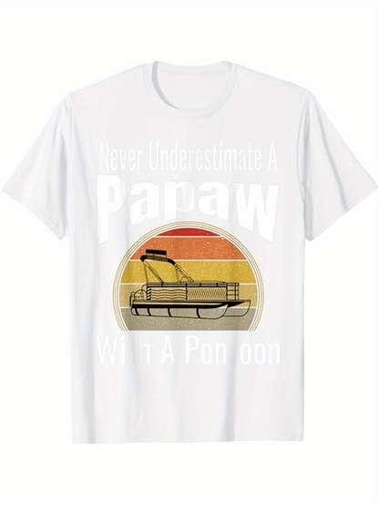 Men's Graphic T-Shirt Never Underestimate Papaw Retro Sunset With Pontoon Boat