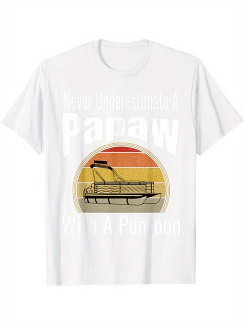 Men's Graphic T-Shirt Never Underestimate Papaw Retro Sunset With Pontoon Boat