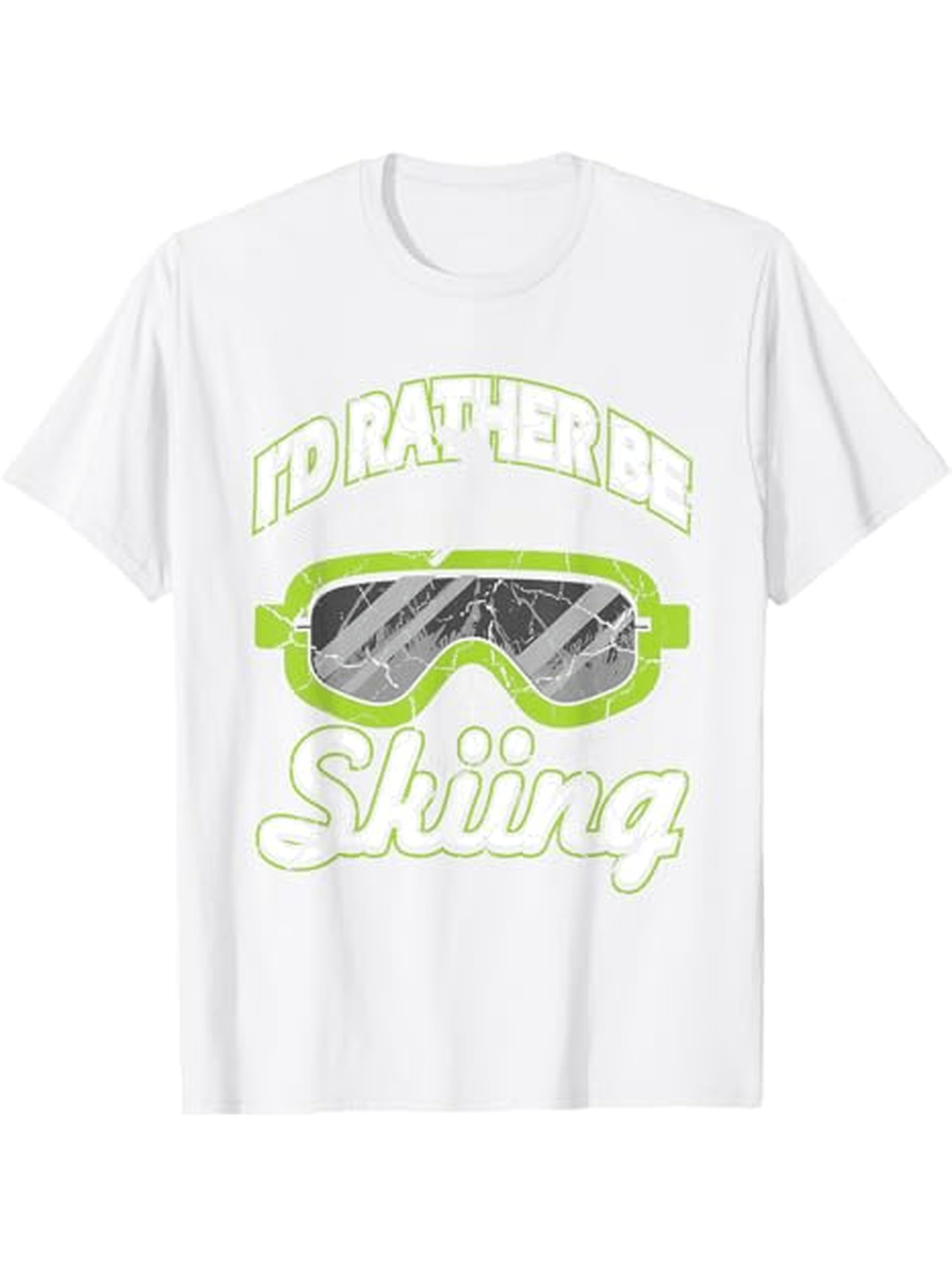 Men's Graphic T-Shirt Id Rather Be Skiing With Neon Green Snow Goggles Design