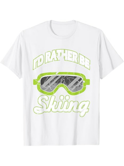 Men's Graphic T-Shirt Id Rather Be Skiing With Neon Green Snow Goggles Design