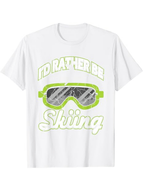 Men's Graphic T-Shirt Id Rather Be Skiing With Neon Green Snow Goggles Design